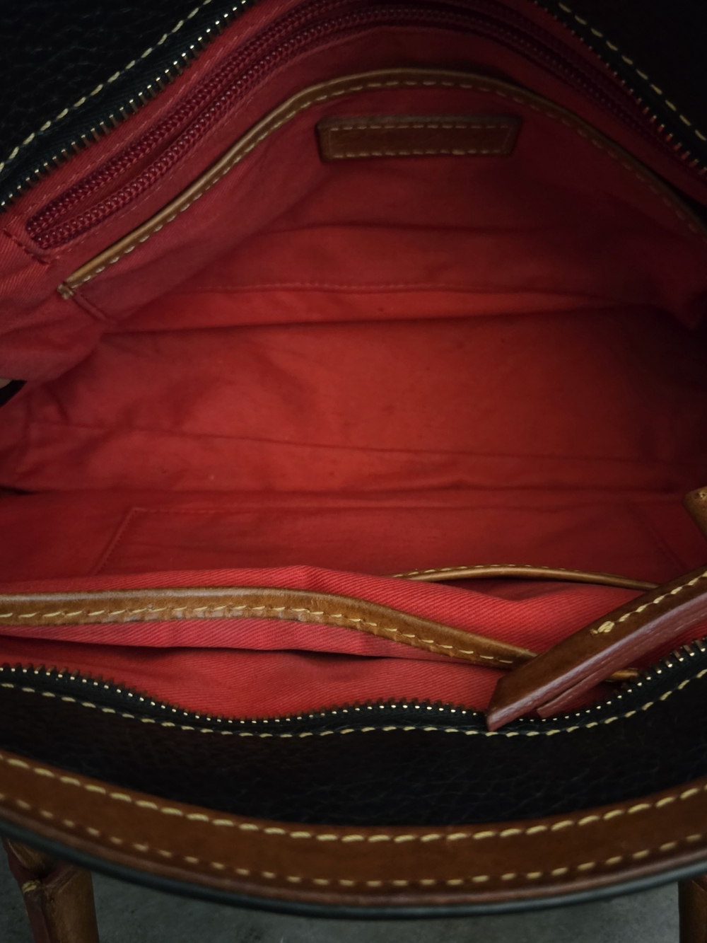 Dooney & Bourke Black Pebble Leather Satchel Crossbody British Tan Trim Tassels - Picture 4 of 17